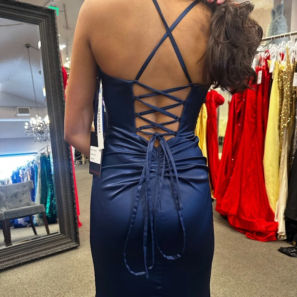 La Femme Navy Blue Prom Dress - Picture 4 of 10